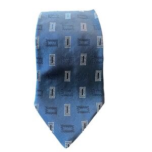 Giorgio Armani Silk Mens Neck Tie Blue Geometric Pattern Made in Italy Men's